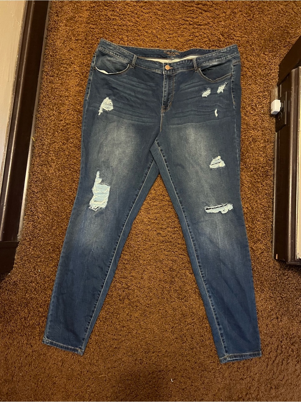Maurices X-Long Medium Blue Distressed Skinny Jeans